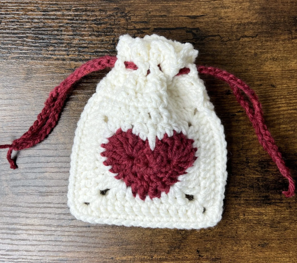 Crochet Heart Drawstring Pouch Pattern