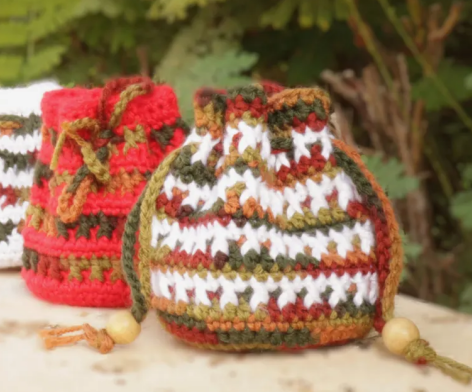 Multicolored Crochet Pouch with Drawstring