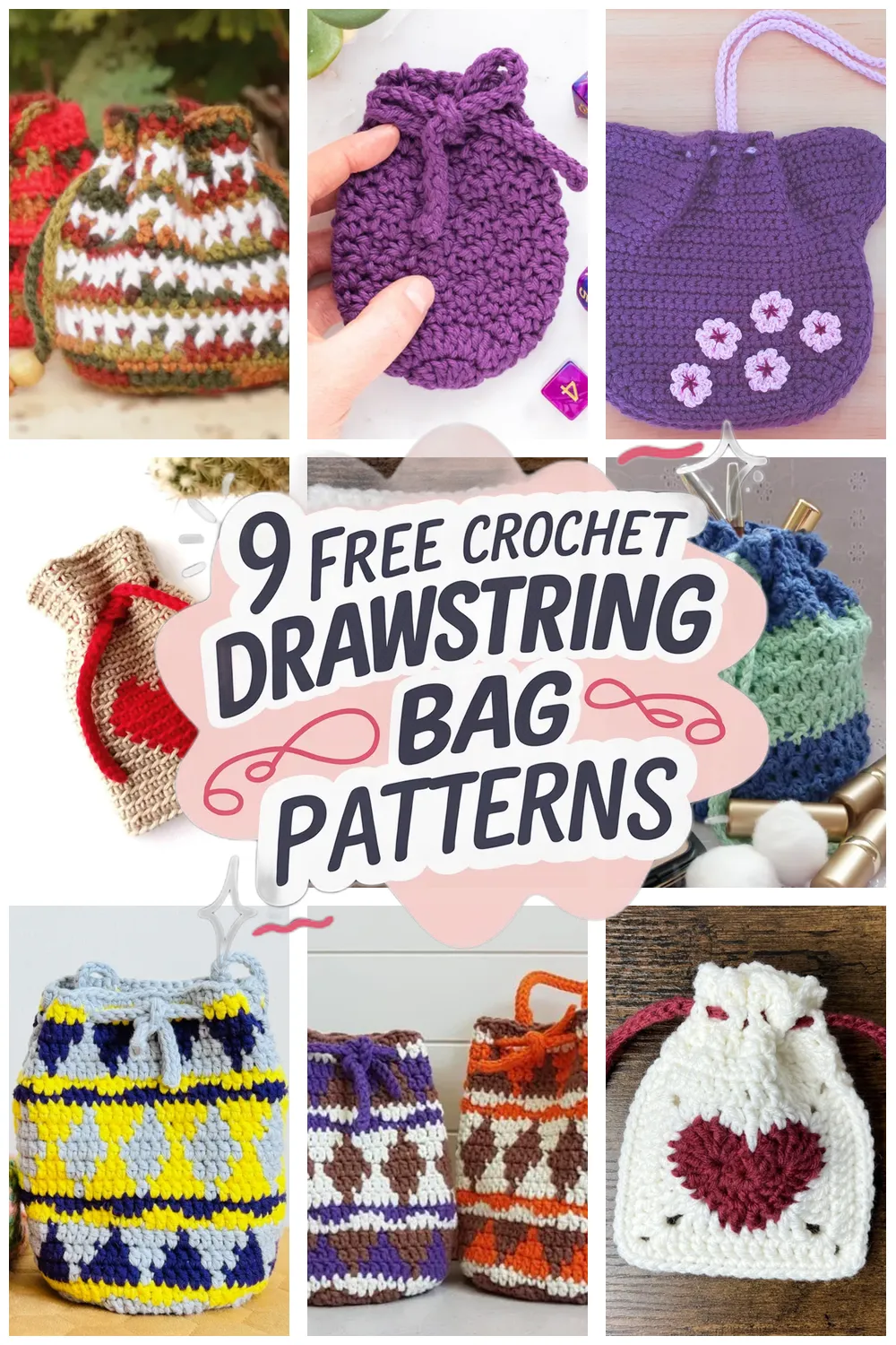 9 Free Crochet Drawstring Bag Patterns You