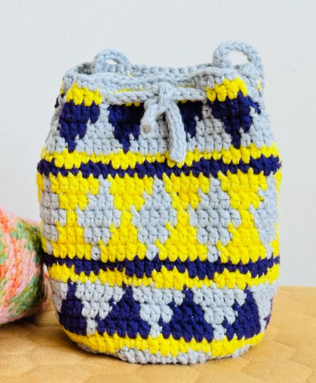 Geo Print Crochet Drawstring Bag Pattern