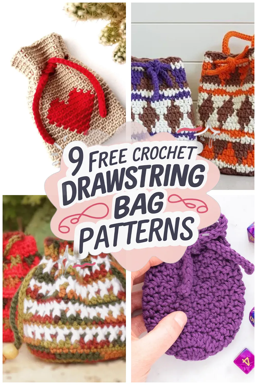 9 Free Crochet Drawstring Bag Patterns You