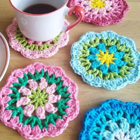 Vibrant Flower Crochet Coasters Pattern