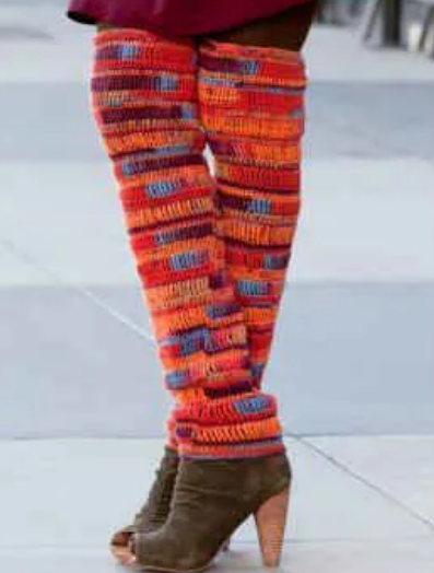 Striped Thigh High Leg Warmers Crochet Pattern