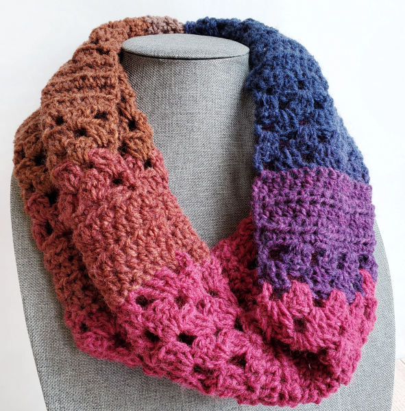 Colorful Granny Rows Crochet Scarf