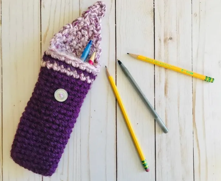 Purple  White Crochet Pencil Case Pattern