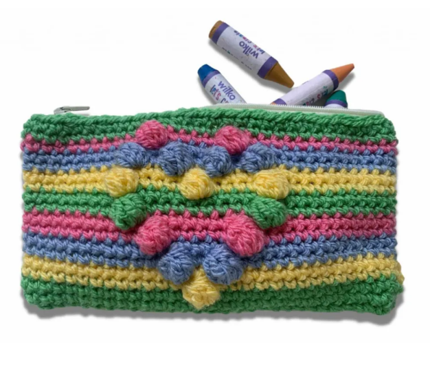 Colorful Bobble Heart Crochet Pouch Pattern