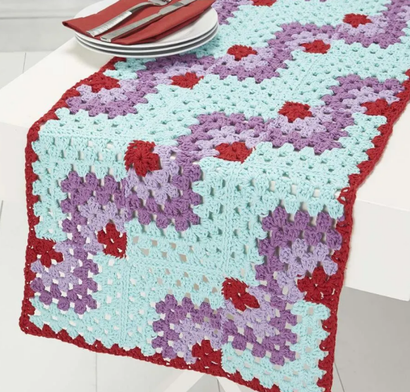 Vibrant Mitered Crochet Table Runner