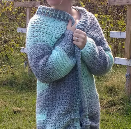 Chunky Teal and Gray Cardigan Pattern