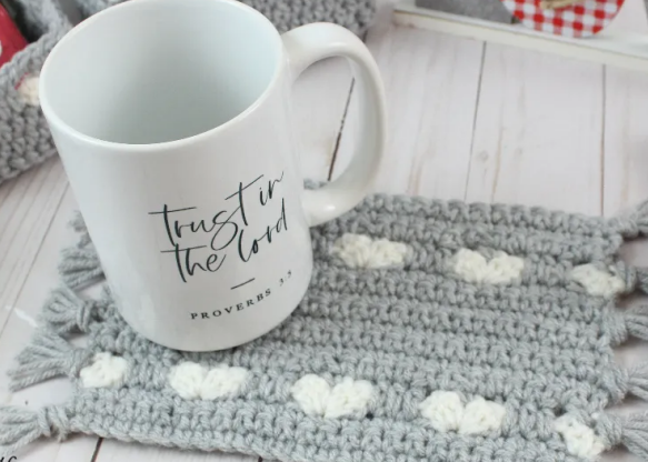 Heart Stitch Mug Rug Crochet Pattern