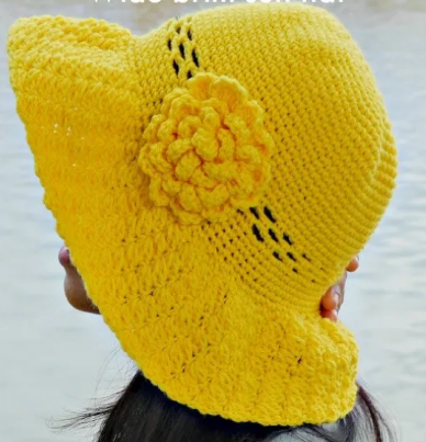 Bright Yellow Wide Brim Crochet Hat Pattern