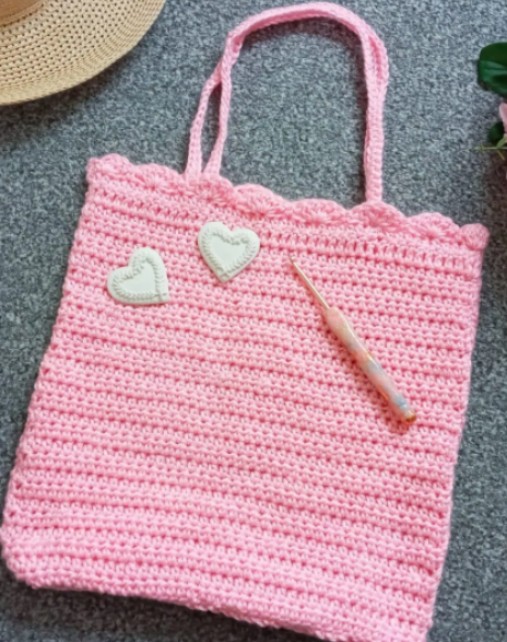 Free Crochet Pattern Pink Tote with Scalloped Edge