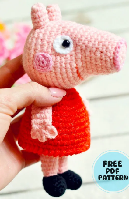 Crochet Peppa Pig Toy in Red Dress