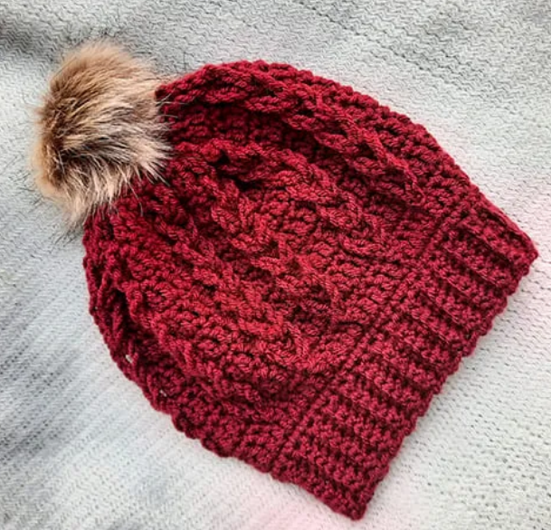 Deep Red Braided Beanie Pattern