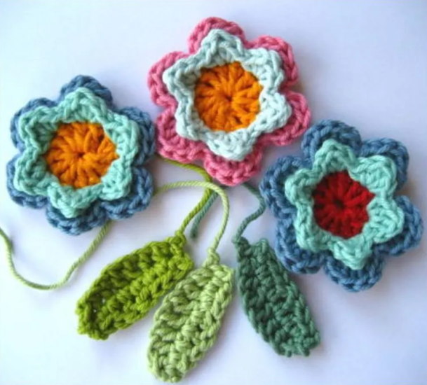 Colorful Crochet Flowers and Leaves Pattern