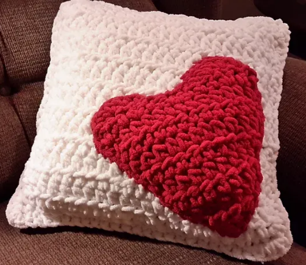 Cozy Crochet Heart Pattern Pillow