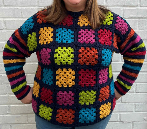 Vibrant Rainbow Granny Sweater Crochet Pattern