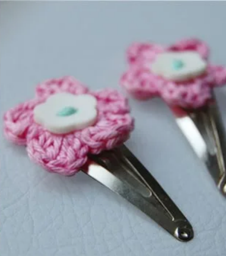 Pink Flower Crochet Hair Clips Pattern