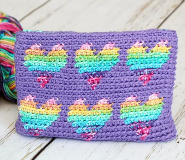 Colorful Heart Crochet Pouch Pattern